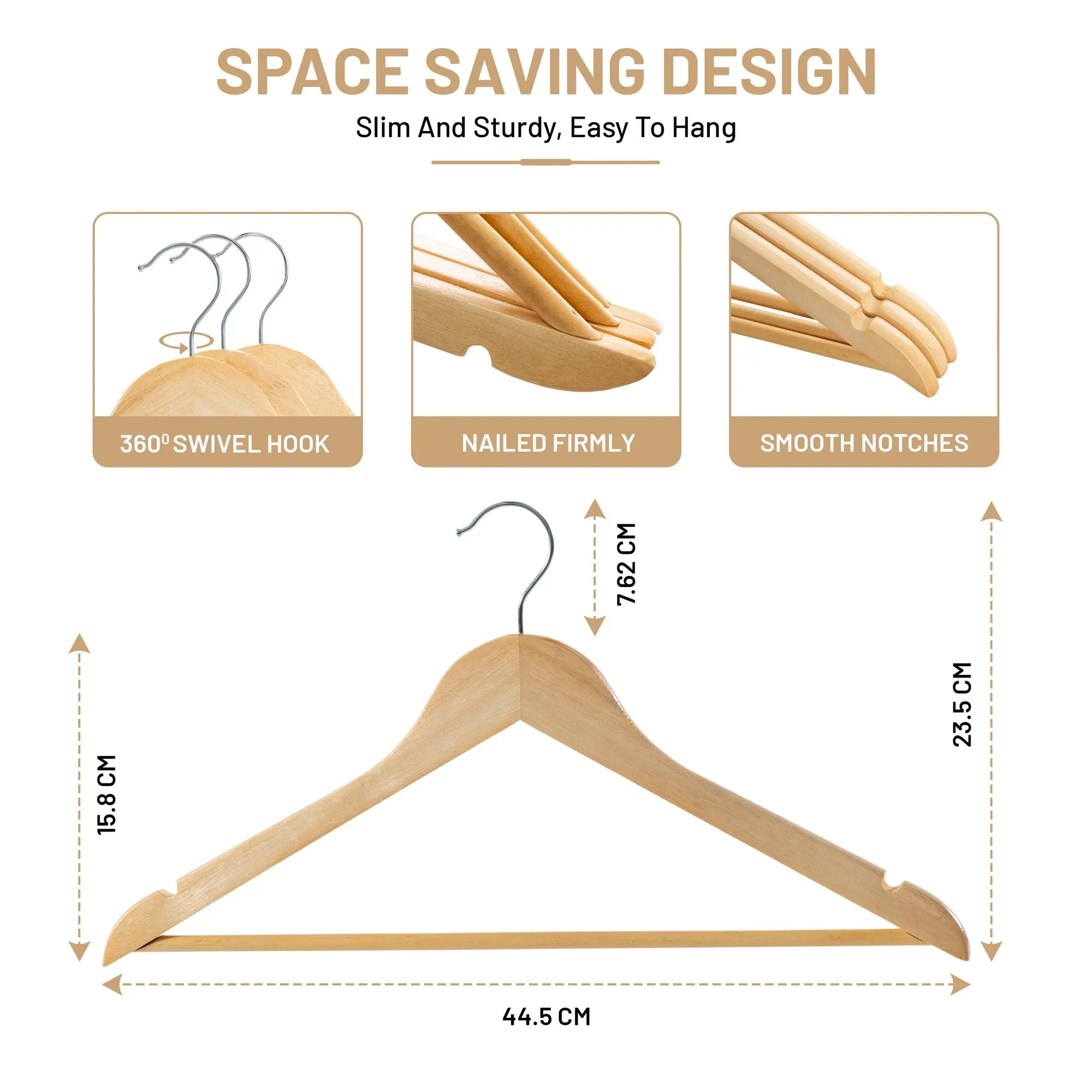 Wooden Hangers 30 Pack - Coat & Suit Hangers with 360Â° Swivel Hook & Non-Slip Notches