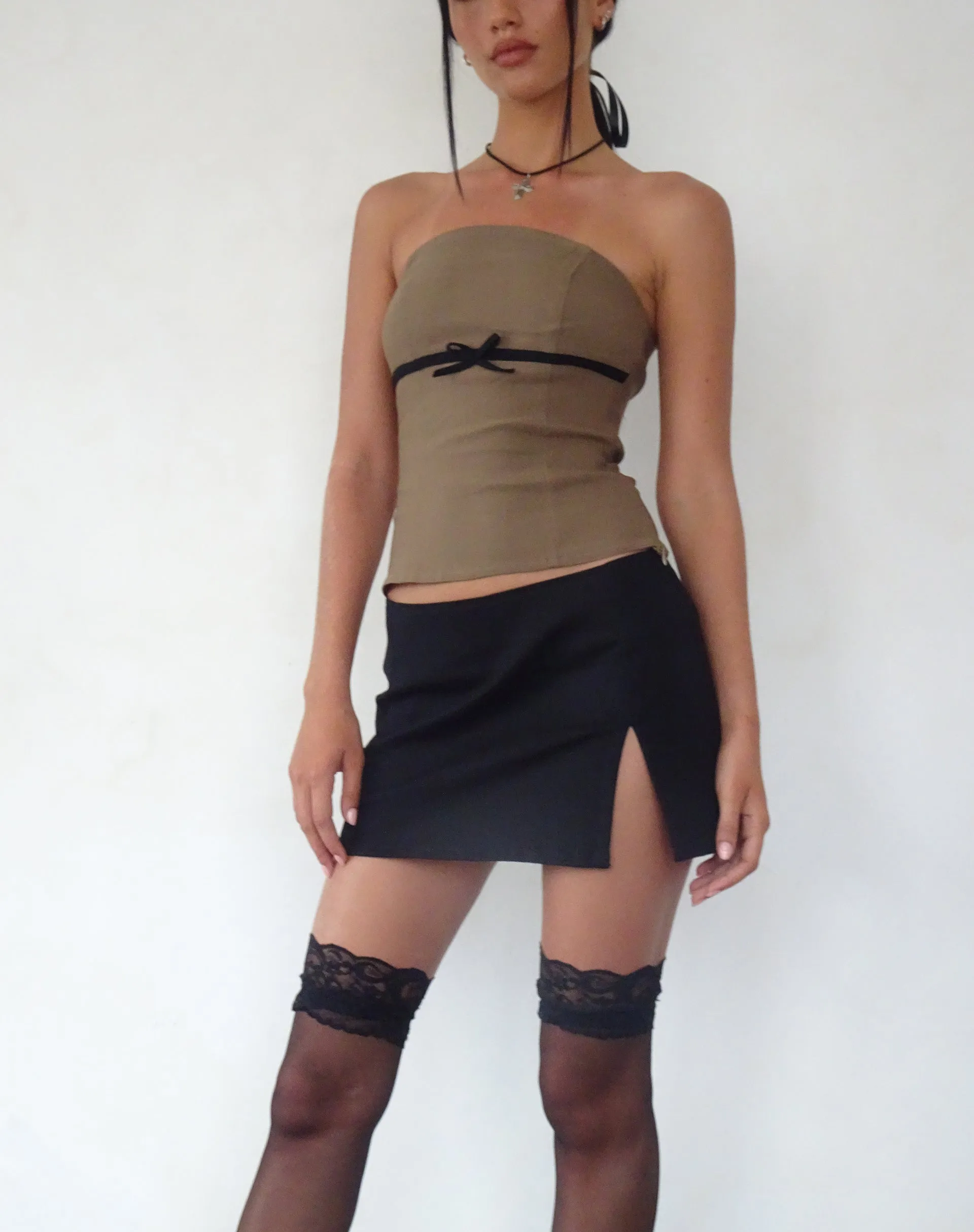 Woyla Bandeau Top in Coco with Black Bow