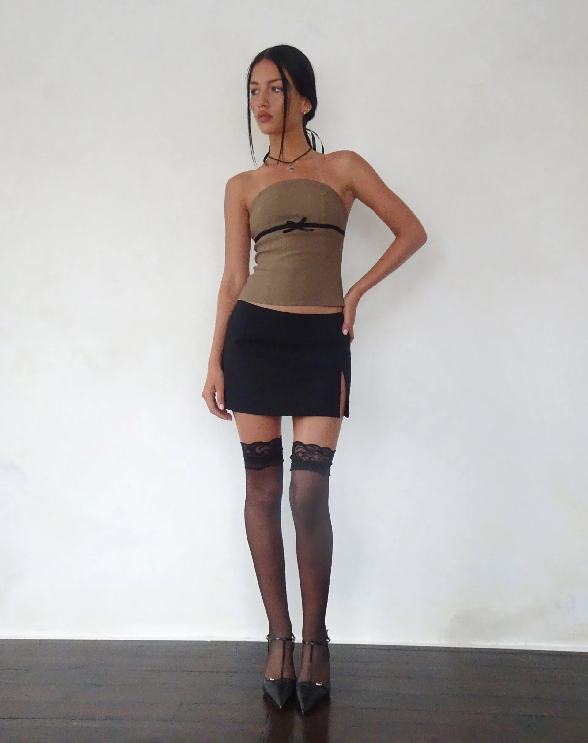 Woyla Bandeau Top in Coco with Black Bow