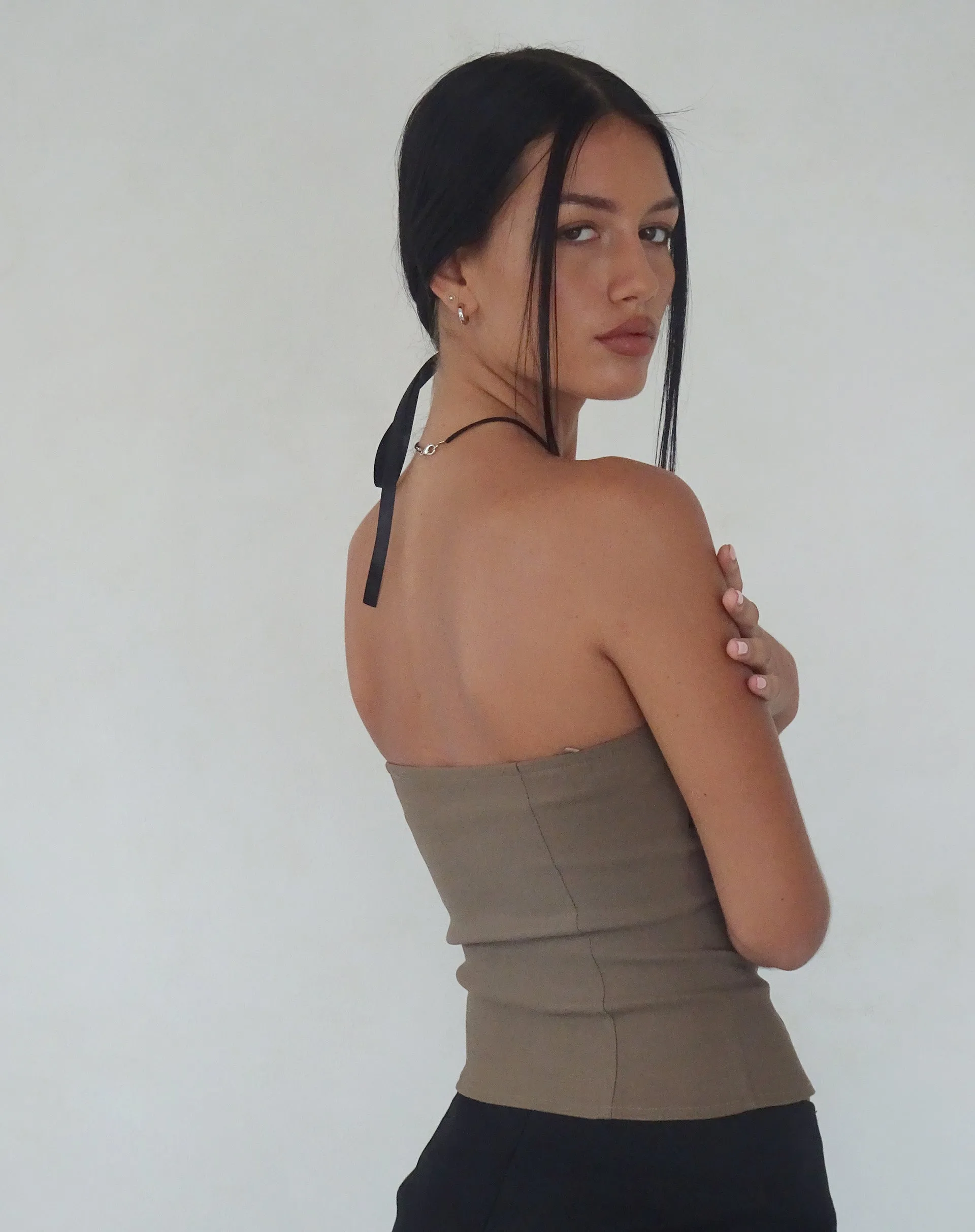 Woyla Bandeau Top in Coco with Black Bow