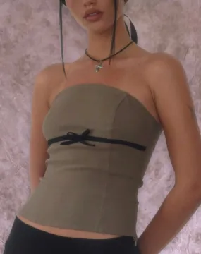 Woyla Bandeau Top in Coco with Black Bow